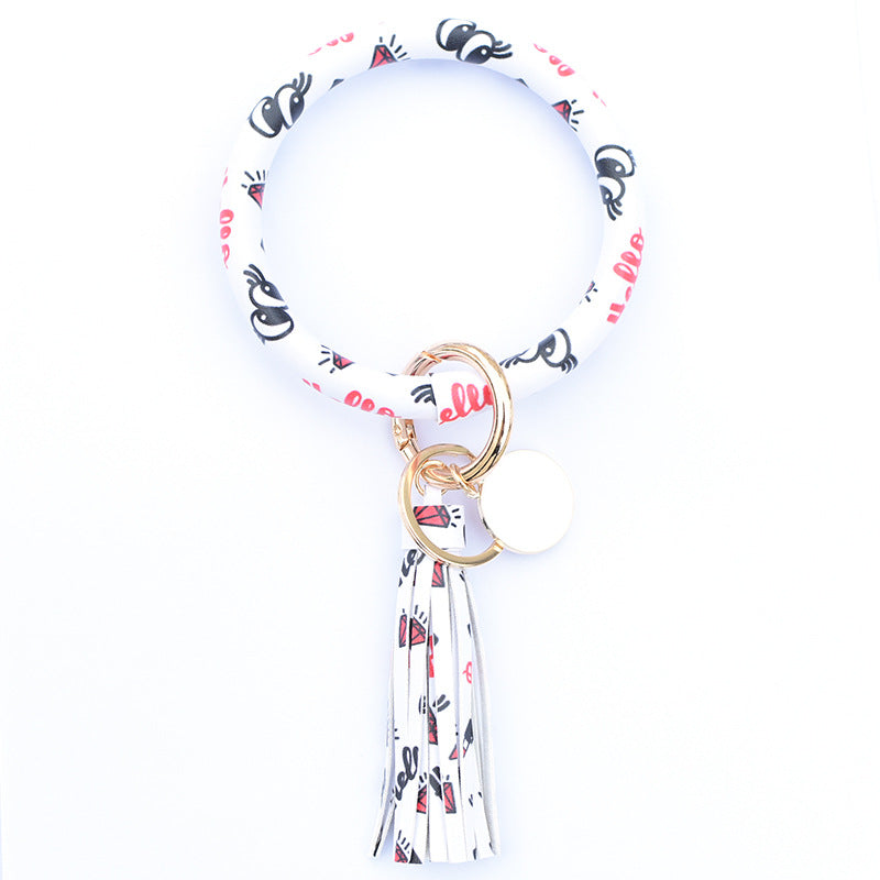 WholesalePU Leather Tassel Bracelet Keychain